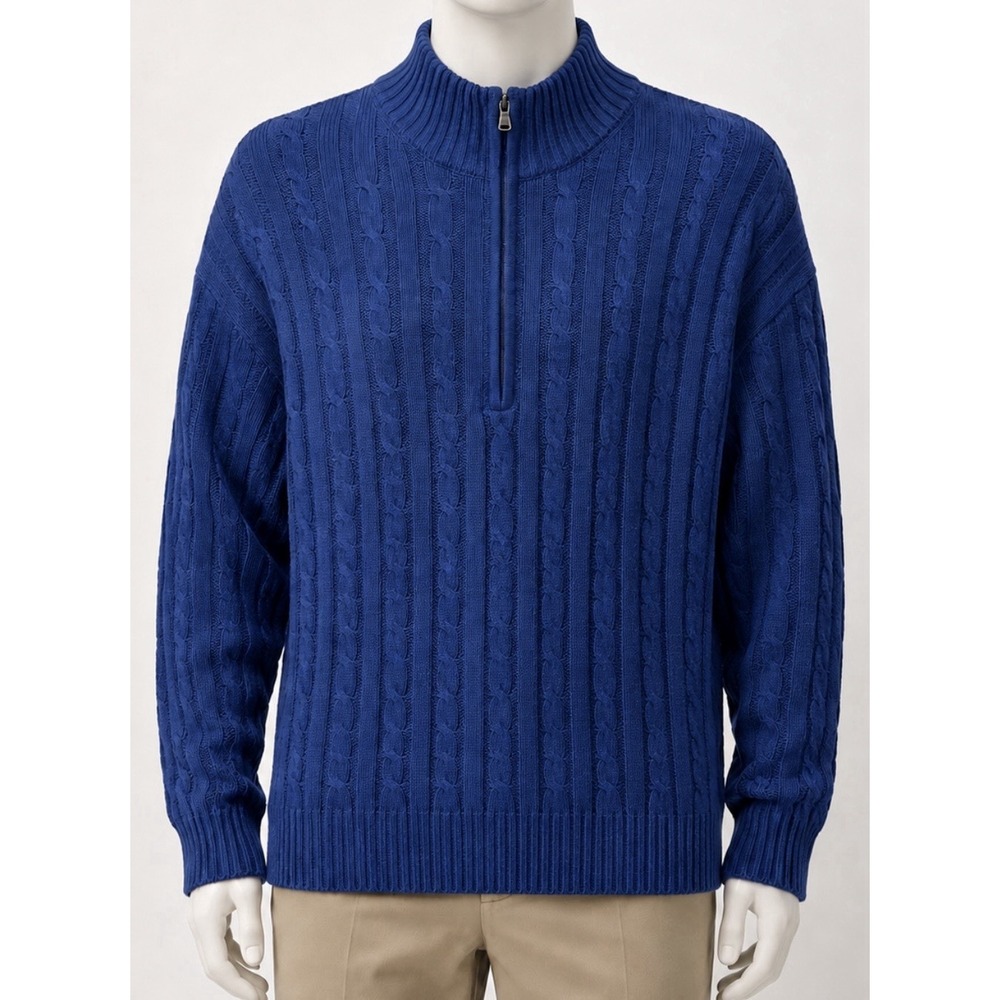 IZOD LACOSTE Blue Cable Knit Sweater 1/4 Zip Pullover XLT XLarge Tall Preppy